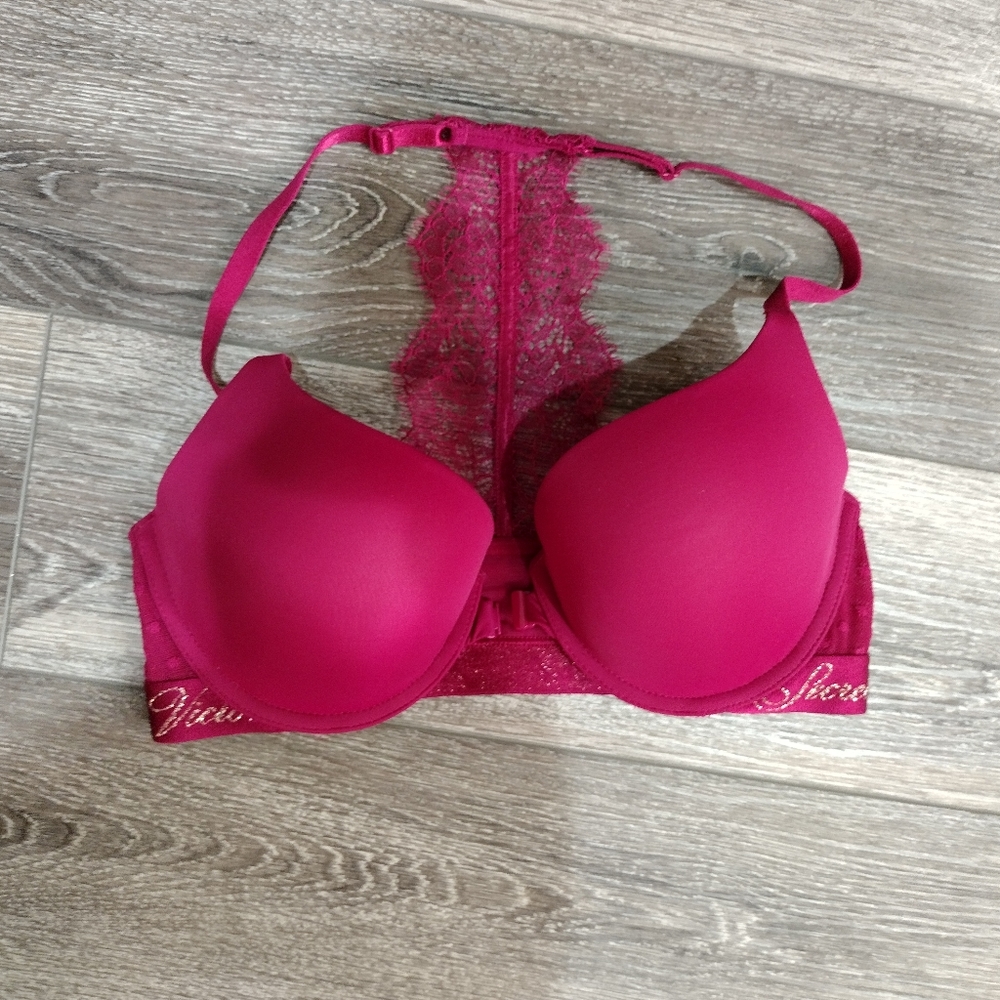 Victoria's Secret T-Shirt Full Coverage Push Up Wine Red Bra Size 32D